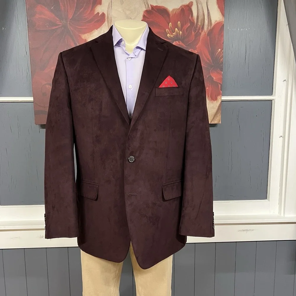 Lauren Ralph Lauren Sueded Blazer Sport Coat Mens 44L Long Polyester Burgundy